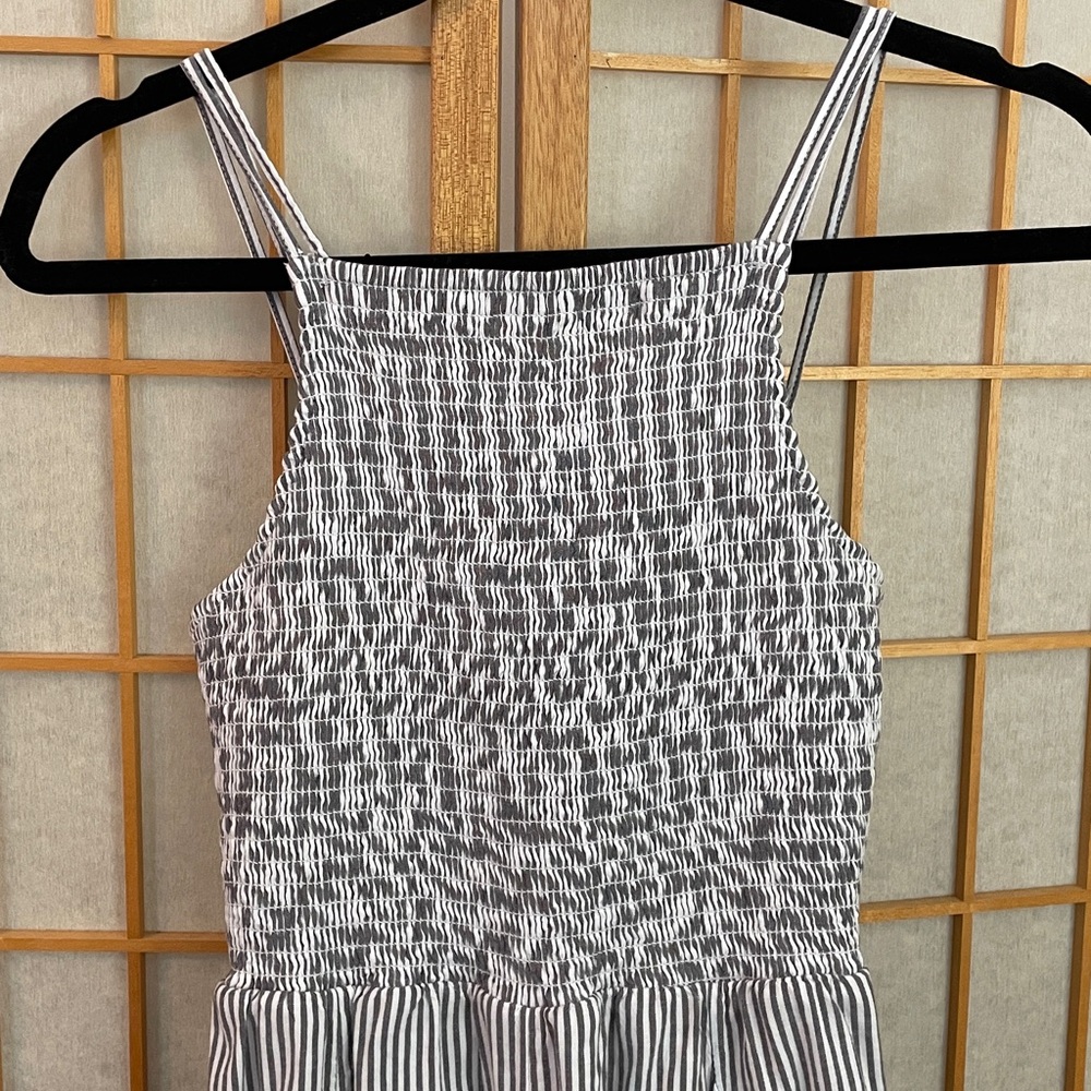 American Eagle Black Striped High Neck Smocked Jumpsuit S - Picture 5 of 17